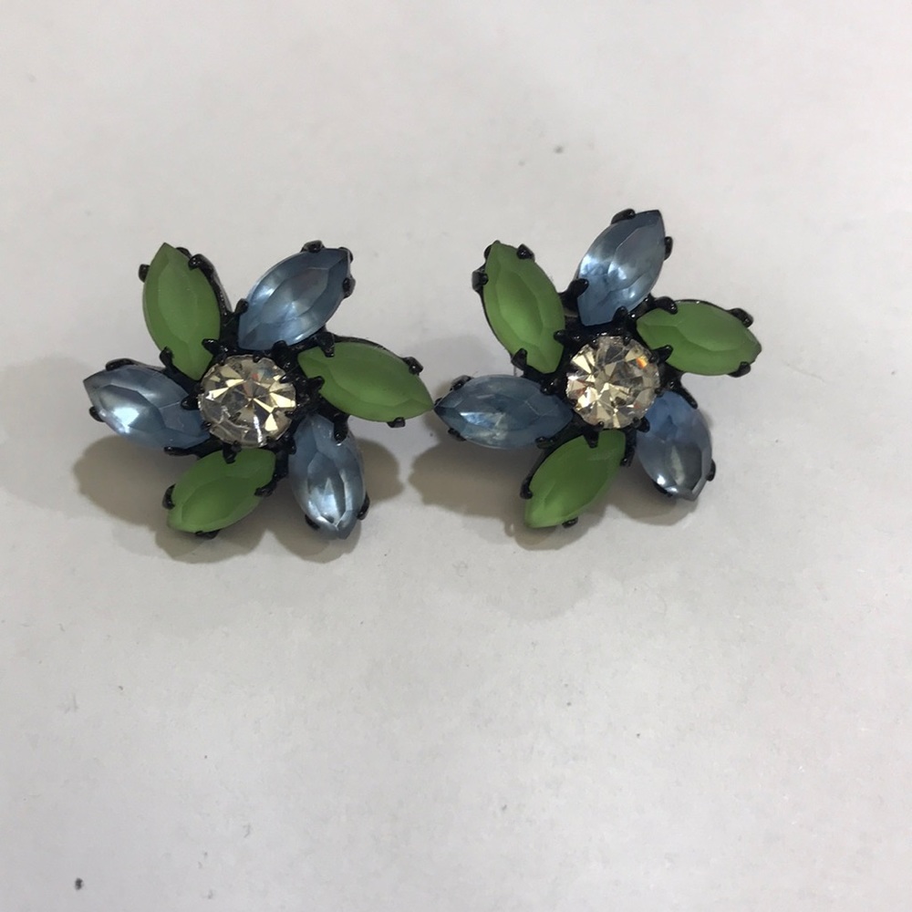 Cute flower blue and green earrings
